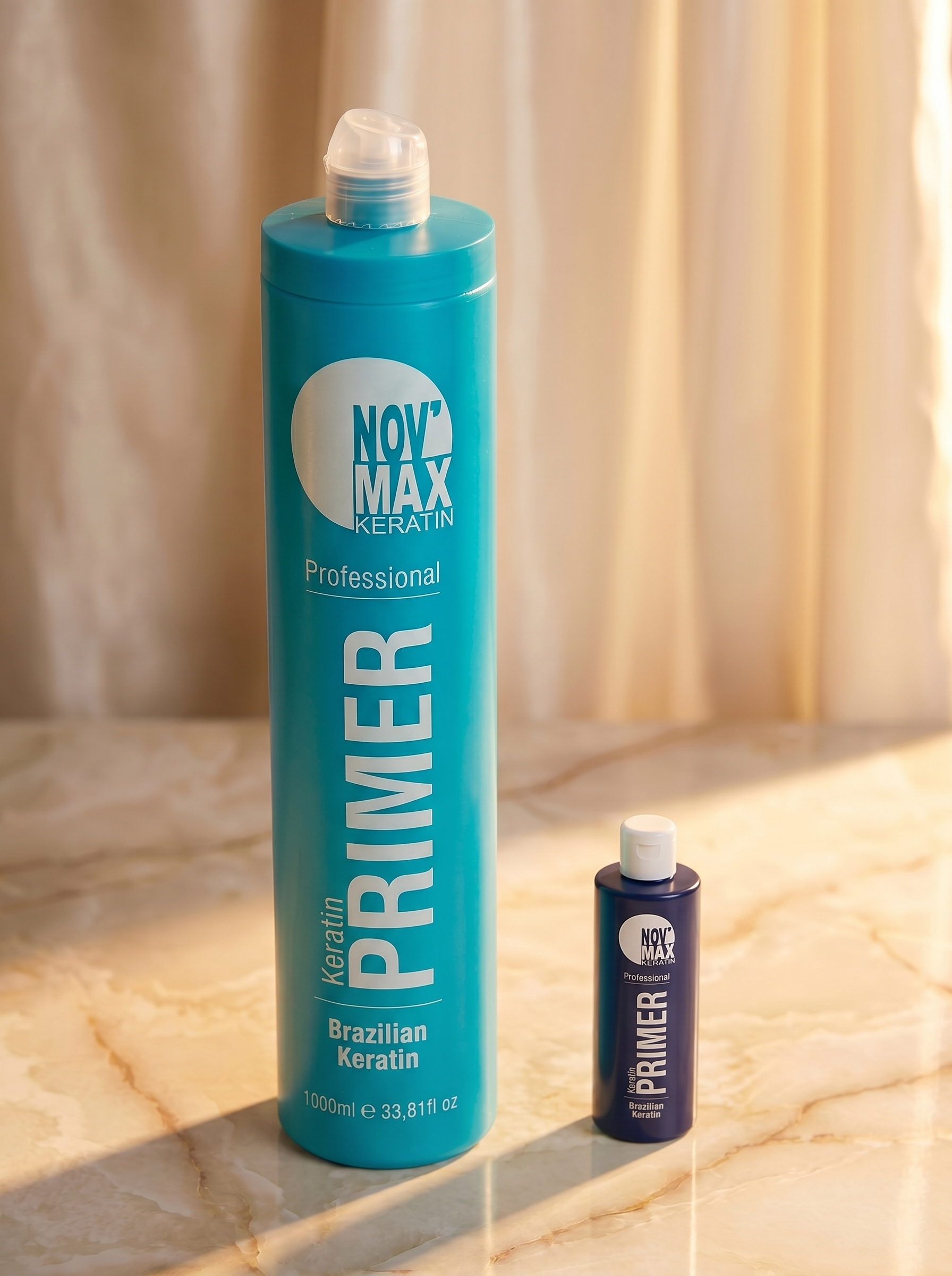 Nov'Max Keratin Primer 1000ml next to Sample size